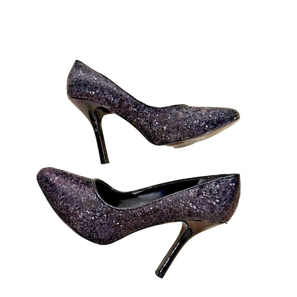 Nina - Black Sparkle Glitter Bling Pumps - 4.25